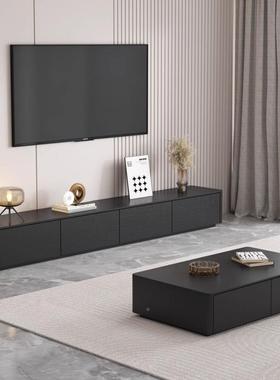 实木生态板黑色角茶电视柜圆法式卧室储物网美红式收纳几电视YGP