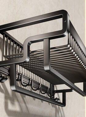 6p生间wCYI巾架免打孔浴室厕所置物架壁挂衣服毛收纳太空卫铝黑色