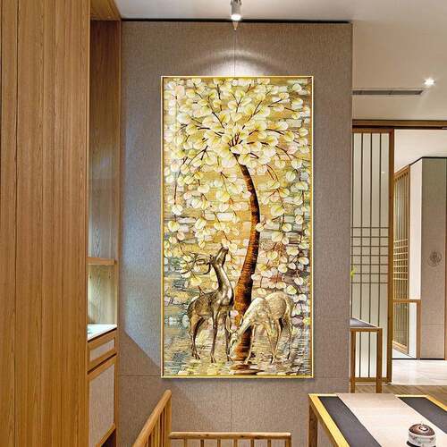 入关户树玄饰画进正门对NEW123墙竖版装挂画客厅走廊过道墙轻奢壁