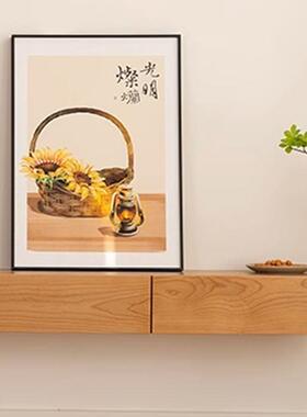 视NGU木电柜客厅实房间壁挂悬空悬浮挂柜酒店民宿原木悬挂户极简