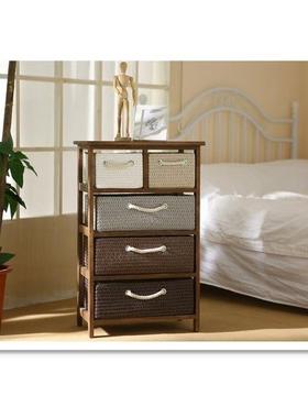 床1韩式实木田园147藤编收代纳柜约抽屉斗柜储物柜现简卧室头柜子