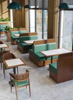 新中式编实木靠墙卡座沙发饮餐餐厅沙发藤连锁饭餐店餐馆桌椅YGP