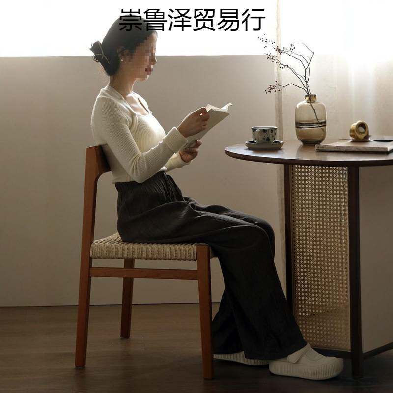 设计书桌凳子餐桌椅实木椅子中古化妆藤绳日式靠背黑色法式编包邮