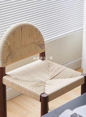 古中古实木水草计编织藤椅设师民宿餐古LFA厅复藤编中风法式实木椅子