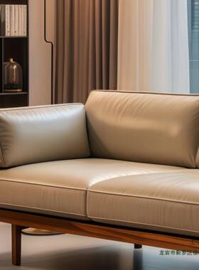 2025新款WOV新式实木酒沙发黑桃木店民宿客厅中直排三人位皮艺沙