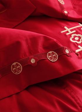 婚庆边长大红刺202020绣具床品高端喜庆陪嫁纯棉绒棉四寝件套家纺