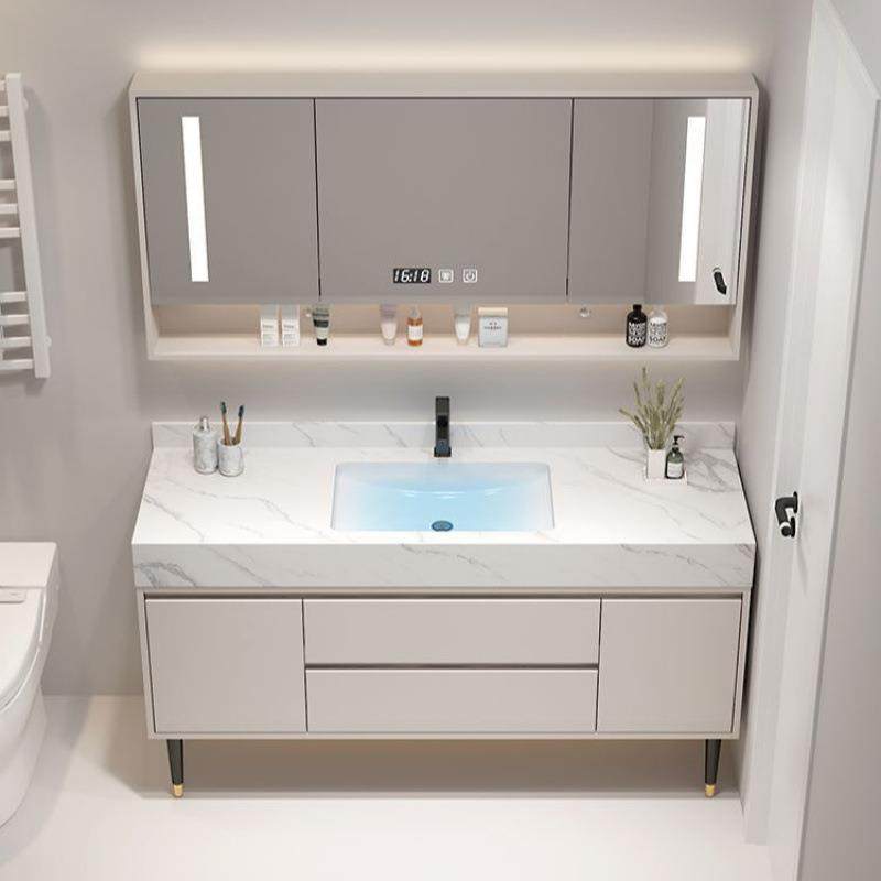 风浴室柜油组383奶合落地柜款岩板一体无手缝盆卫生间洗洗漱双盆