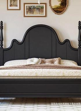 古中床古风轻奢美式床婚床家法式复实木黑色1床.5m双GVE人现代简