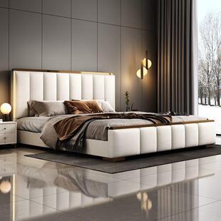 意式网红皮床双人.8x2米卧现代大主床1灯.5米超薄CRW床头1带储物