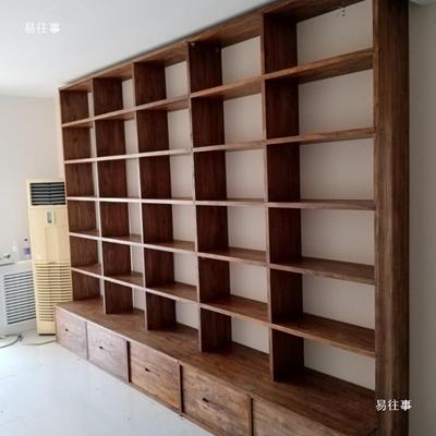 满墙书带柜卡落座壁挂家用书房满HZY墙榆木实木地厅客卡座格子展