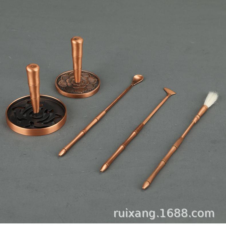 T512紫铜粗柄香道工具五件套装/紫铜 /古黑色/打拓套装薰香/瑞象