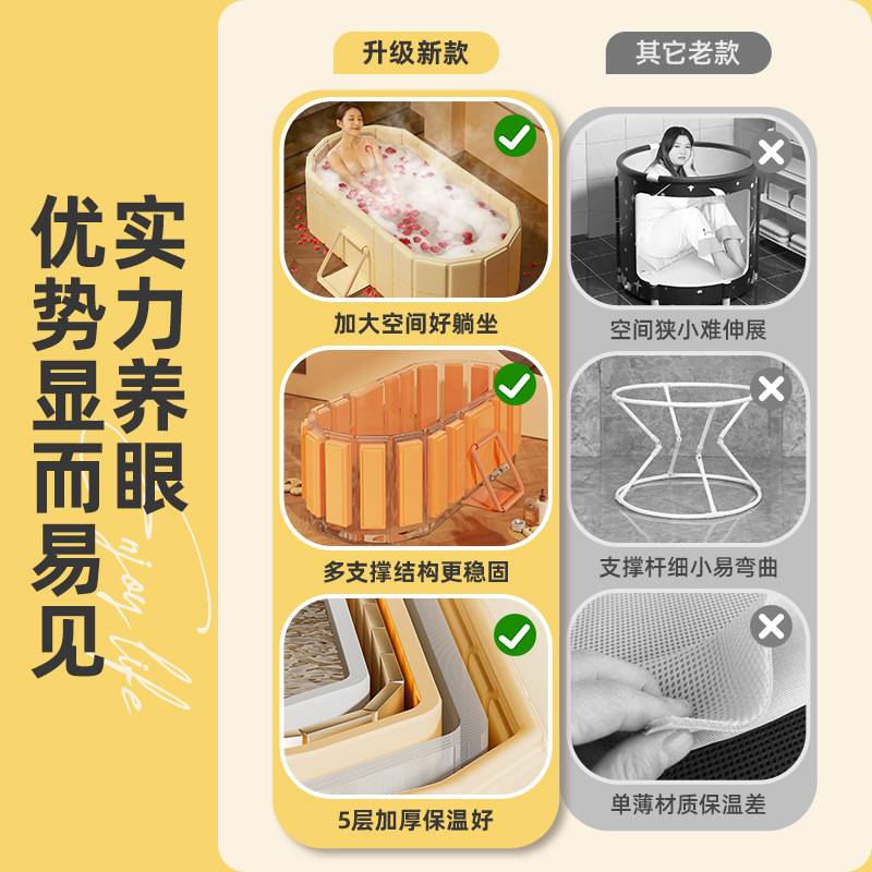 嘉述泡澡桶可折叠成人免安装沐浴桶加厚加高双人洗澡桶可折叠浴缸