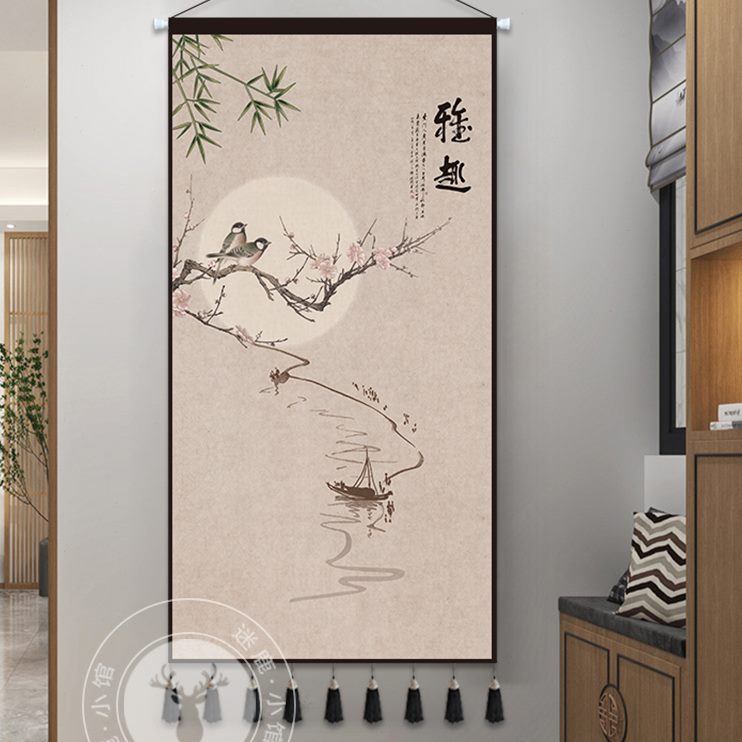 山水客厅挂画餐厅装饰画挂毯挂布背景布新中式布艺卧室墙布抽象图片