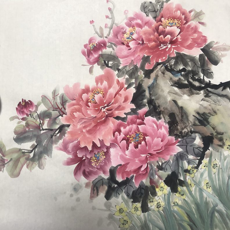 尺图无款牡丹楼客厅中式装饰画方国画天手绘茶香无框玄关三国色斗图片
