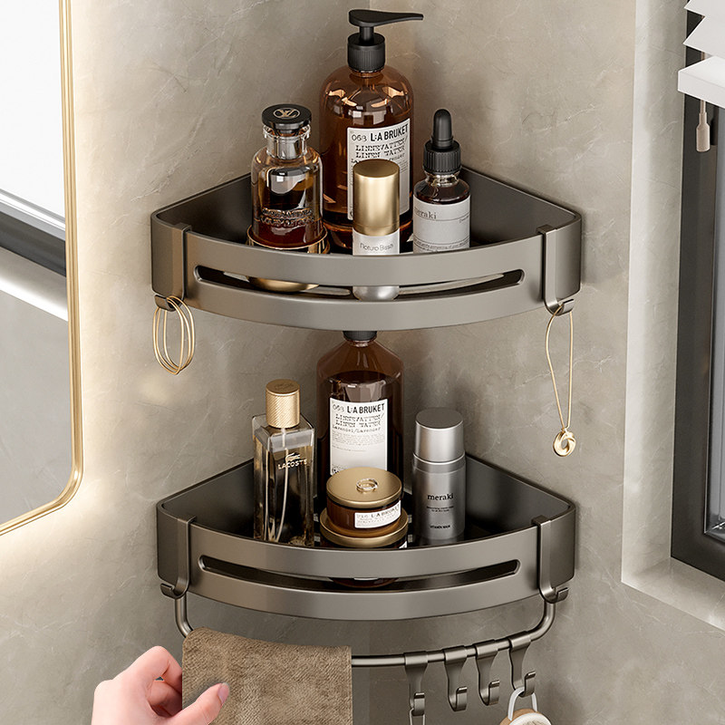 枪灰浴室三角置物架免打孔淋浴房卫生间转角三角篮厕所壁挂收纳架,家装主材,浴室角架,淘宝优惠券,粉丝福利购,淘宝优惠卷