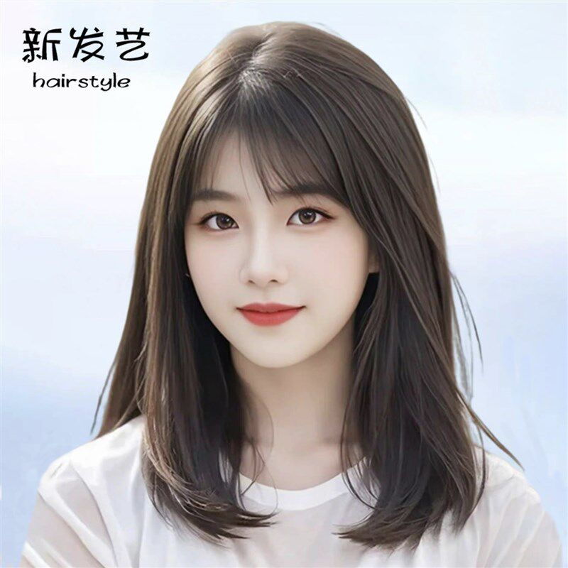 锁骨发假发女中长发真发全真人发网红自然L全头套式递针整顶假发
