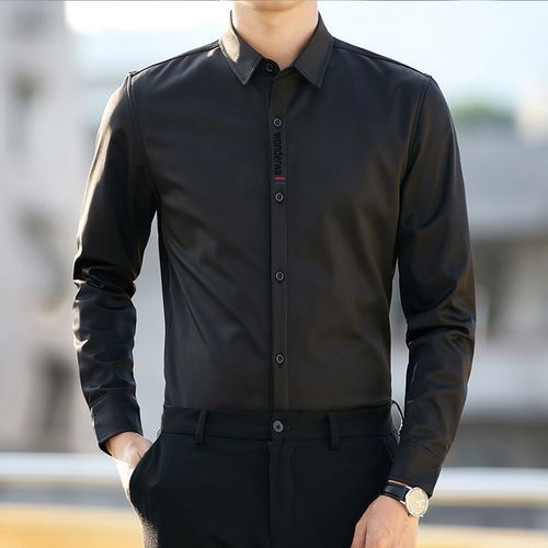 冬季蓝衬衫男长袖加绒加厚免烫商务正装打底纯色面绒一体保暖衬衣