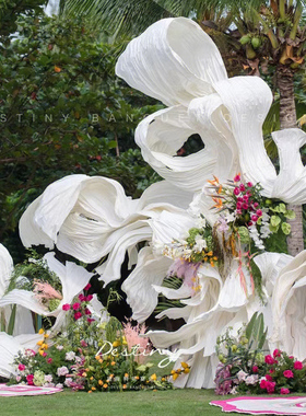 婚庆DIY巨型纸花手揉纸艺造型飘带大型褶皱美塑S花瓣舞台背景装饰