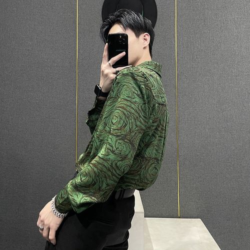 花衬衫男士春夏季高级感印花痞帅潮流宽松百搭美式炸街男长袖衬衣
