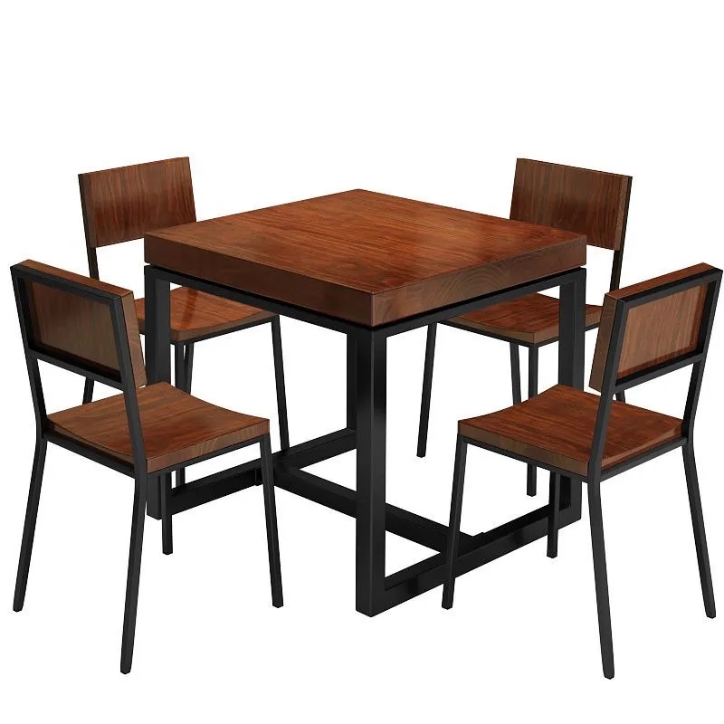 工业风实木铁艺饮品店饭店餐桌椅组合8080正方形桌子阳台小方桌