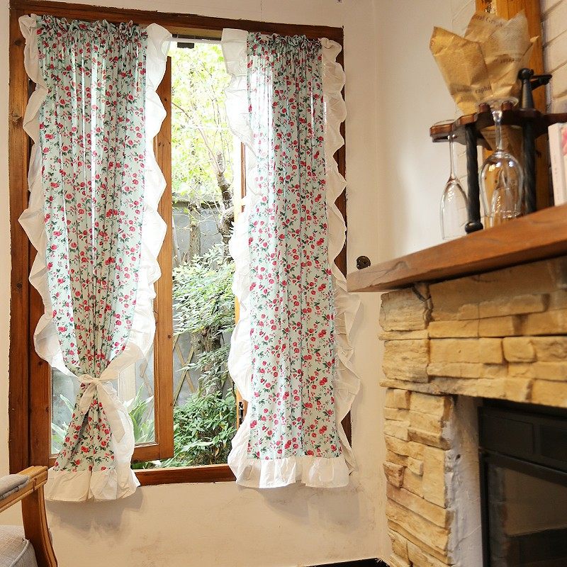 鸢尾英式乡村碎花花卉田园定制半帘门帘穿杆帘窗帘透光不透人纱帘,居家布艺,成品窗帘,淘宝优惠券,粉丝福利购,淘宝优惠卷