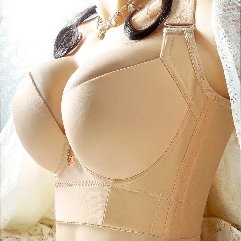 有钢圈大码薄款文胸罩 纯色光面无痕U型美背聚拢上托内衣女四排扣