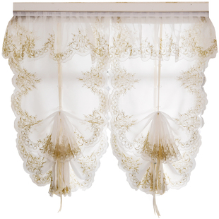 美式田园乡村短帘半帘 气v球帘提拉帘窗帘纱帘飘窗罗马帘升降窗帘