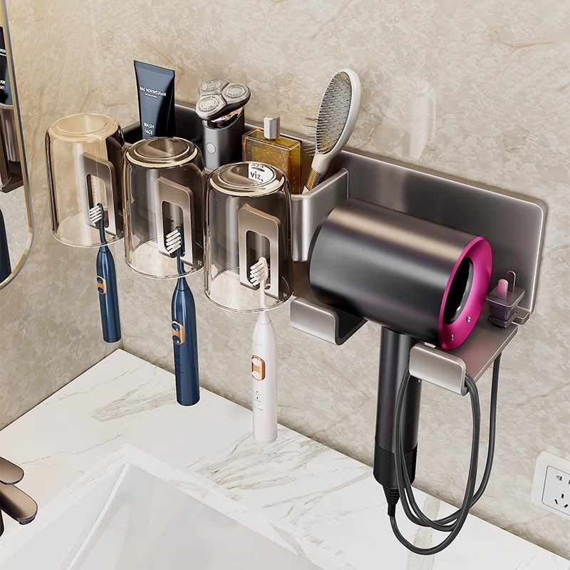 鑫馨园牙刷架子置物架吹风机支架卫生间浴室洗漱台壁挂免打孔收纳