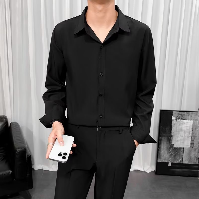 白色衬衫男士长袖秋季高级感垂感免熨烫抗皱商务正装伴郎服衬衫男