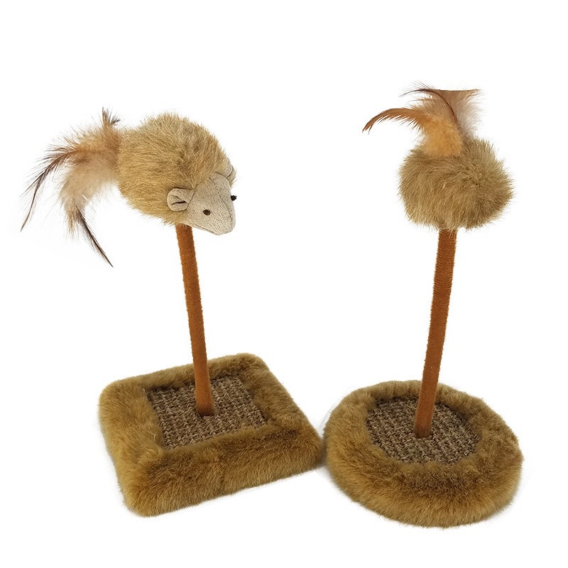 逗猫玩具自嗨不倒翁弹簧毛绒老鼠发声猫咪抓板猫磨爪板剑麻耐磨