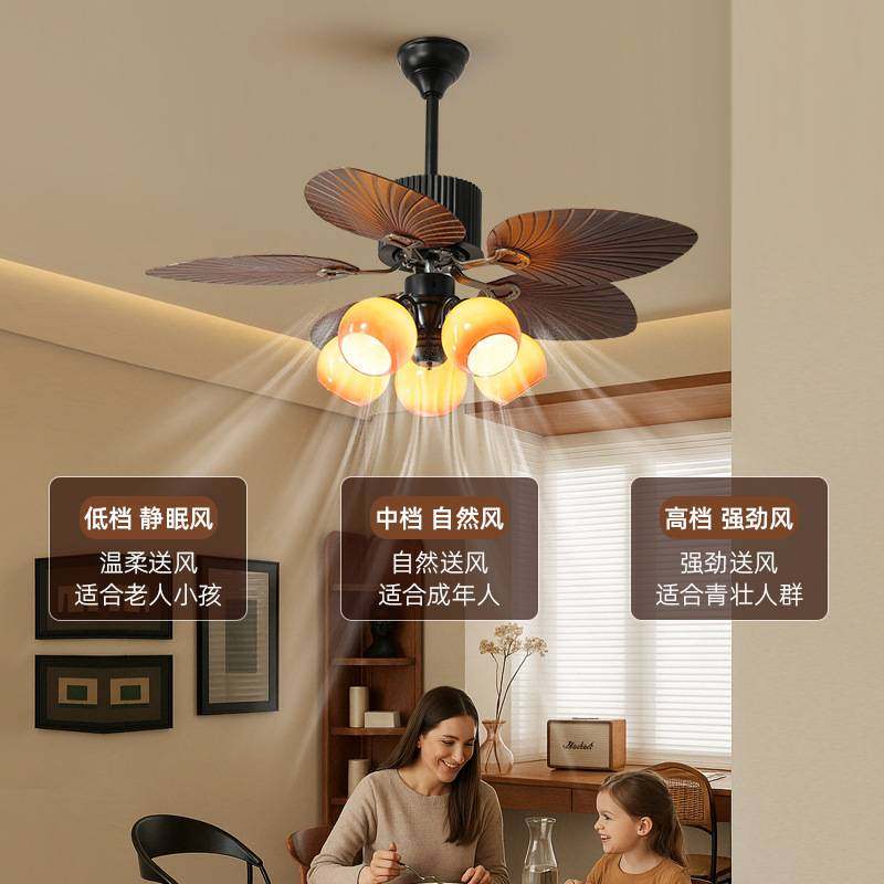中古风扇灯南洋风法式吊灯芭蕉叶美式复古餐厅灯客厅卧室吊扇灯