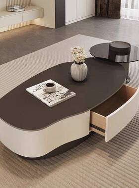 意茶式极简芒茶几客现厅小户型异M-46501形几果岩板茶桌轻奢代极简组合