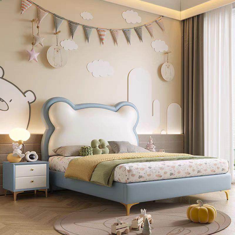 现代简约.1.米125米奶油风卡通儿皮床家用次XDJ-285#卧熊猫款童软