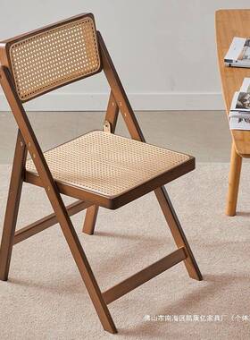 藤编折叠餐椅靠背椅简约民椅宿实木家休QWT用客厅子闲靠凳背餐厅