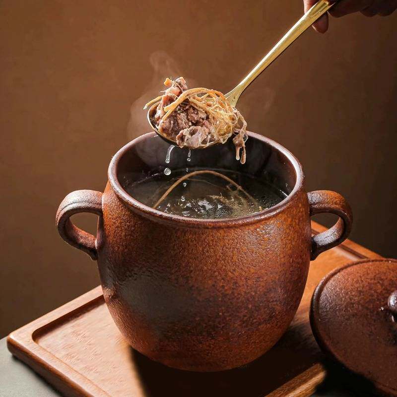 复古紫砂汤罐农家菜瓦罐汤煲土陶餐具饭店用装汤碗中式酒店餐具
