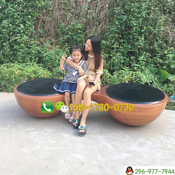 圆形坐创意时尚现货酒店美陈休闲椅子石头仿木纹凳玻璃钢商场座椅