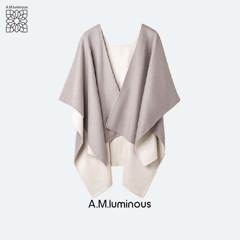 【AMluminous】85%超细羊毛15%桑蚕丝双面披肩高级感外搭斗篷围巾
