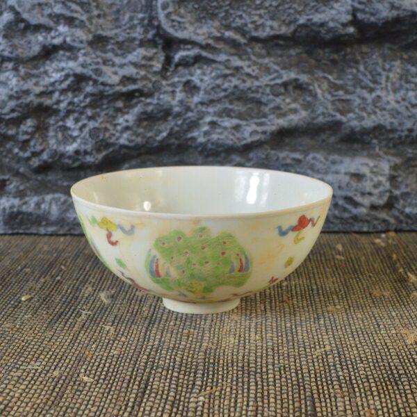仿古瓷器 复古做旧明成化风格 斗彩团凤纹瓷碗 古董古玩收藏品