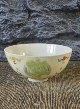 仿古瓷器 复古做旧明成化风格 斗彩团凤纹瓷碗 古董古玩收藏品