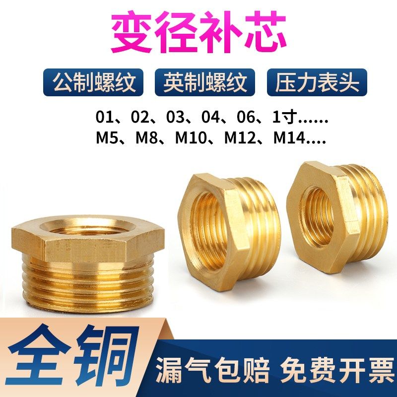 全铜转换接头补芯M8M10pM12M14*1.5转1分2分4分6分1寸内外螺纹对