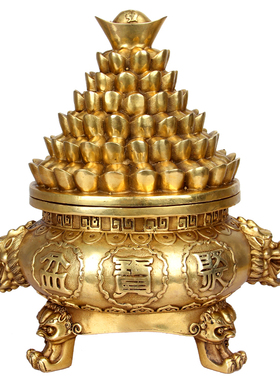 铜元宝开盖聚宝盆k工艺礼品摆件 铜聚宝盆摆件 铜元宝 铜聚宝盆