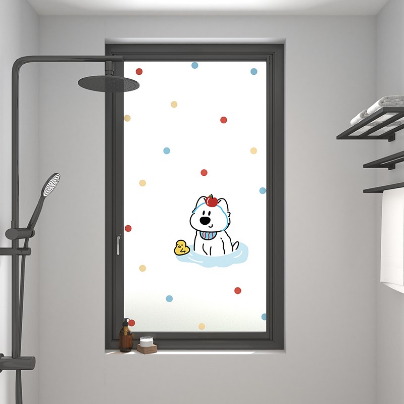 卡通小狗浴室玻i璃贴纸磨砂窗贴透光不透人防走光化妆室窗贴