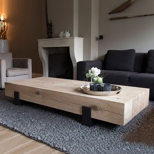 实木茶几家用茶台铁艺复古方形木条组合原木茶桌侘寂风小户型客厅