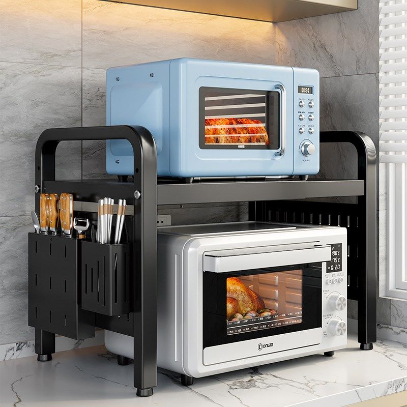 可伸缩微b波炉置物架多功能厨房烤箱架子家用台面双层电饭煲收纳