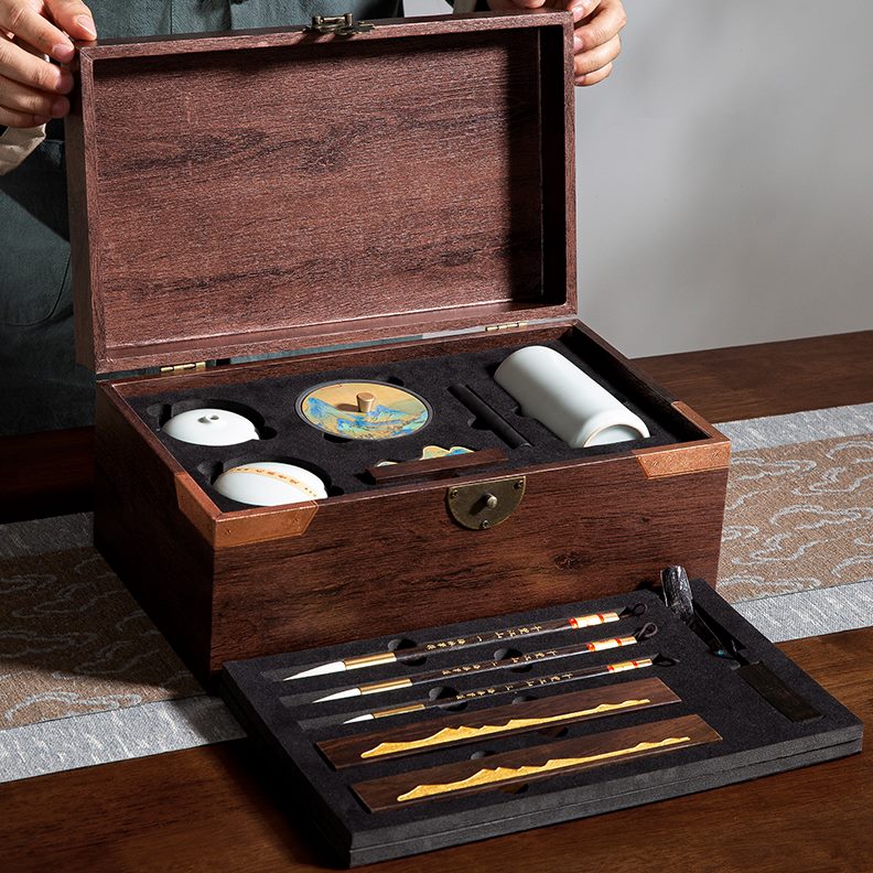 笔笔架书法毛笔全套块文房四宝套装国画摆件墨专业级文初学者墨梅