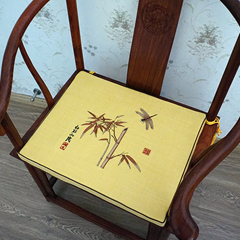 新中式棉麻刺绣餐椅皇宫椅圈椅垫红木沙发家N具坐垫海绵棕垫厚定