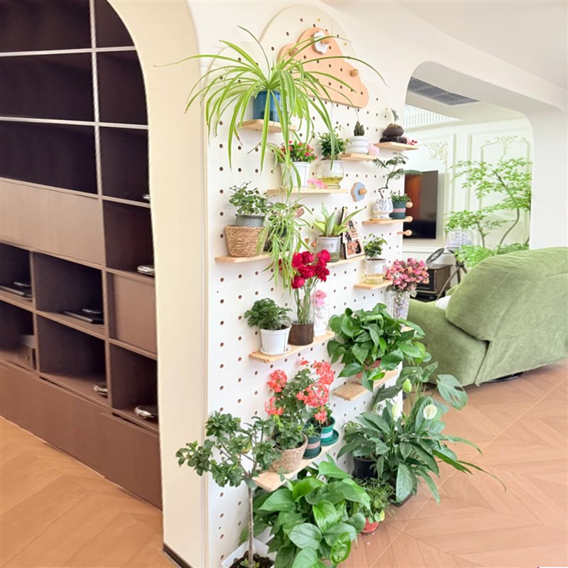 洞洞板置物架新款阳台绿植装饰整理架G可定制实木墙壁上收纳展示