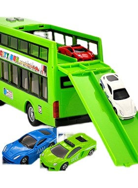 儿童宝宝公共双层巴士公交车玩具超大号中巴车绿色男孩小汽车模型