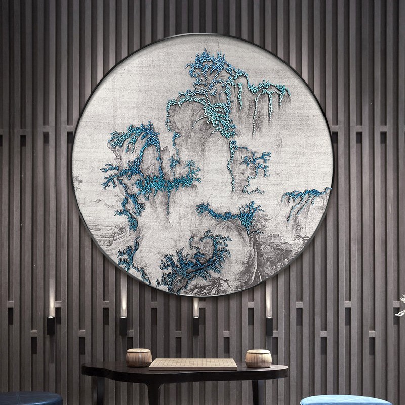 新中式圆形装饰画立体实物画玄关卧室客厅挂画入户走廊立体钉子画图片