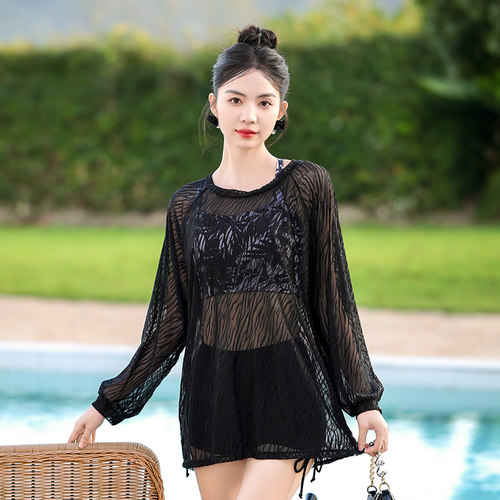 泳衣女三件套高级感分体纯欲微胖女孩保守温泉遮肚显瘦加大码泳装